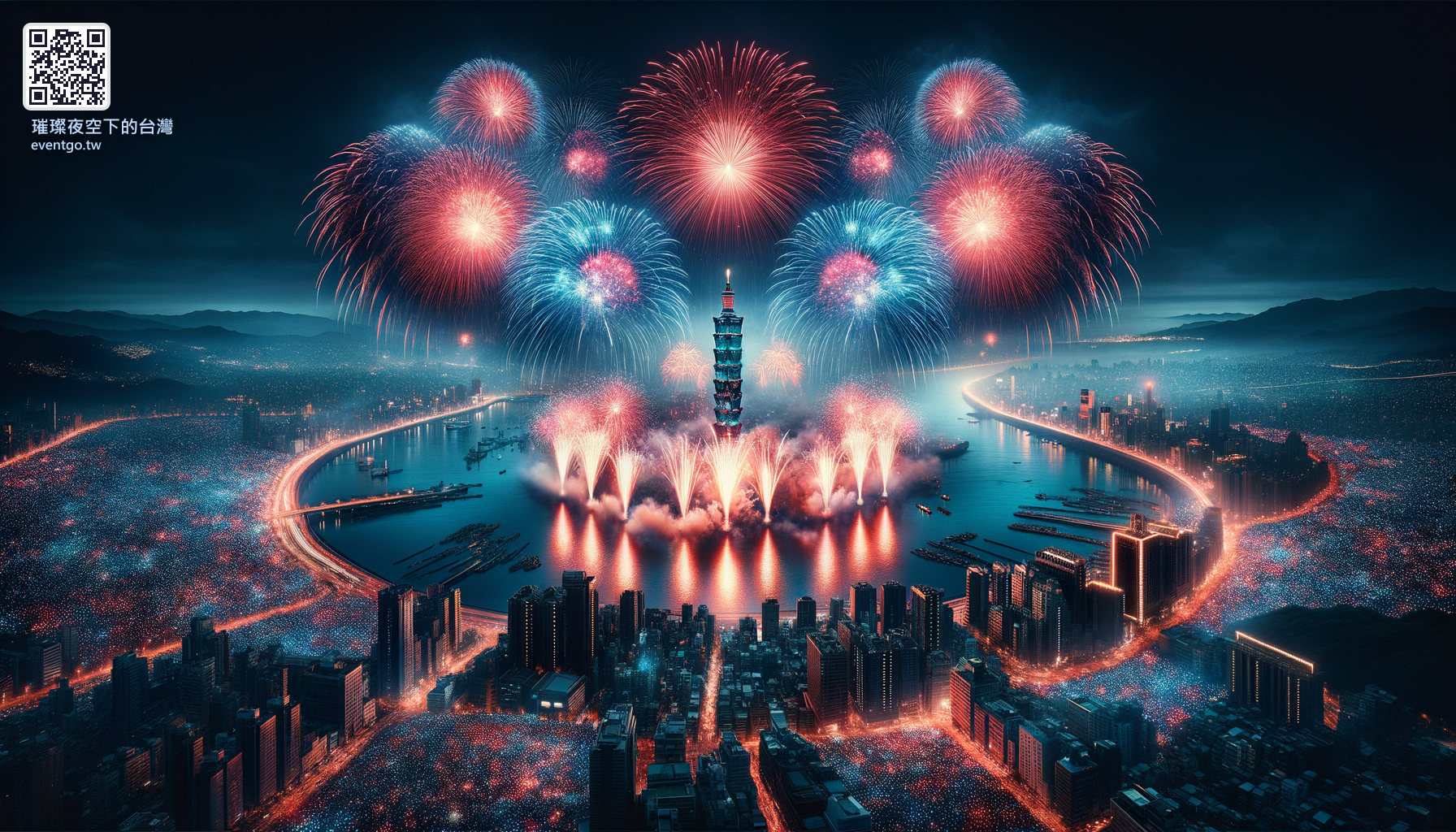 夜晚的煙火與城市燈光對比，溫暖的氛圍