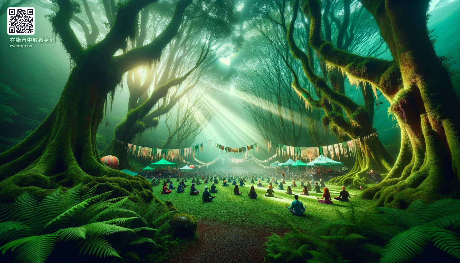 一個人走在森林步道上，陽光從樹葉間灑落